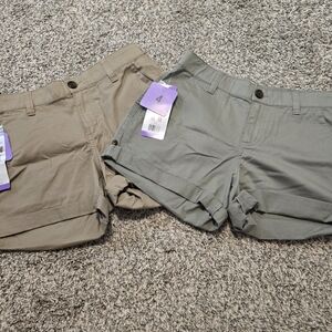 Boston Traders Twin-Pack Rolled Hem Shorts in Khaki and Green